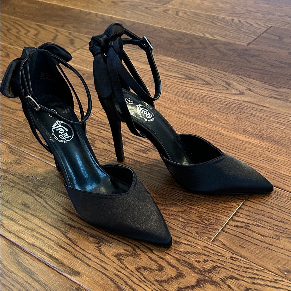 Trary Black Satin Heels